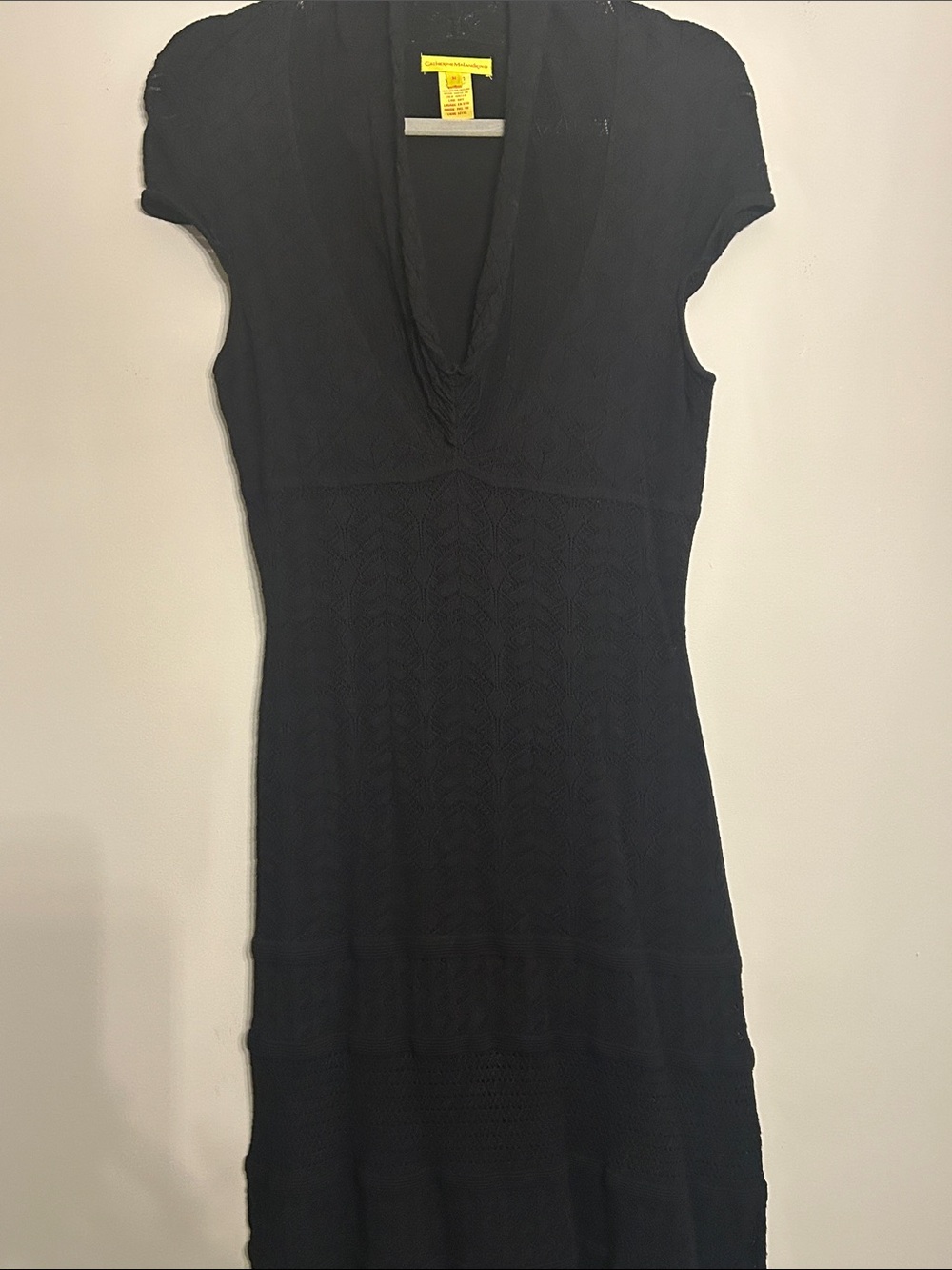 Catherine Malandrino Black Knit V-Neck Midi Dress
